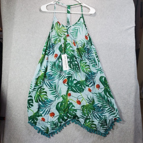 NWT RR Hawaii Resort Swimsuit Cover-Up Womens S/M Green White Cherry Print - Picture 5 of 12